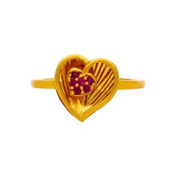 Trendy Leaf Pattern Heart Shaped Gold Ring