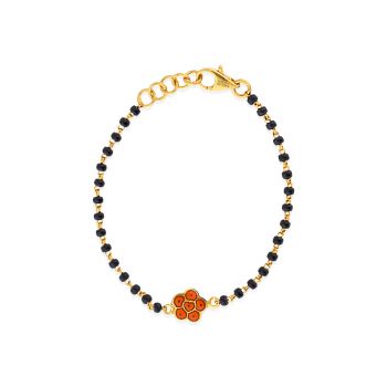 Flower Pattern Black Bead Bracelet For Kids