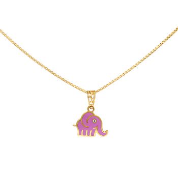 Gold Elephant-Shaped Enamel Pendant For Kids