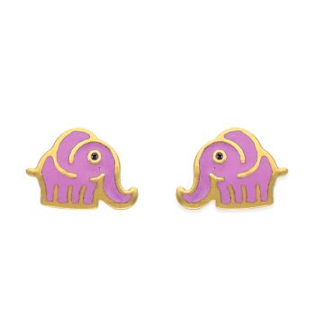 Gold Elephant-Shaped Enamel Earrings For Kids