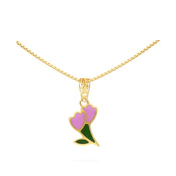 Gold Flower Bouquet-Shaped Enamel Pendant For Kids