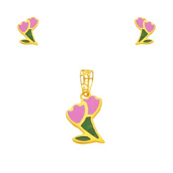 Gold Flower Bouquet-Shaped Enamel Earrings For Kids