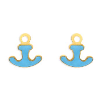 Gold  Anchor-Shaped Enamel Earrings For Kids