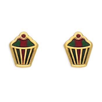 Gold Cupcake-Shaped Enamel Earrings For Kids