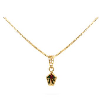 Gold Cupcake-Shaped Enamel Pendant For Kids