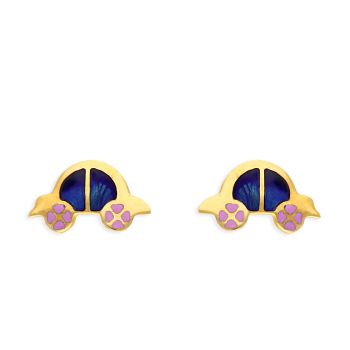 Gold Car-Shaped Enamel Earrings For Kids