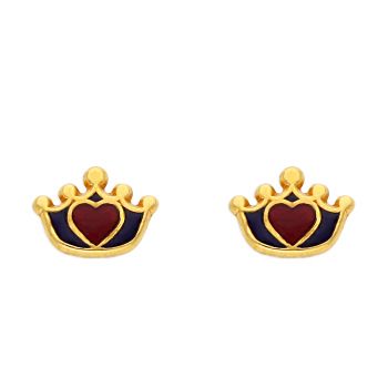 Gold Crown-Shaped Enamel Earrings For Kids