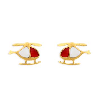 Gold Helicopter-Shaped Enamel Earrings For Kids