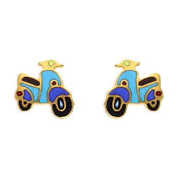 Gold Scooter-Shaped Enamel Earrings For Kids