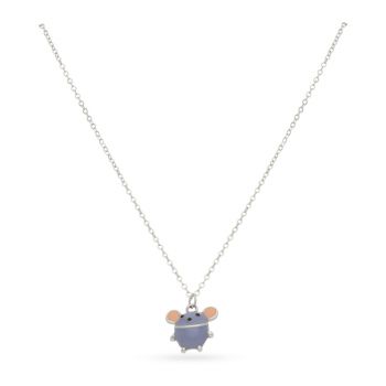 Silver Chain With Enamel Mouse Pendant For Kids