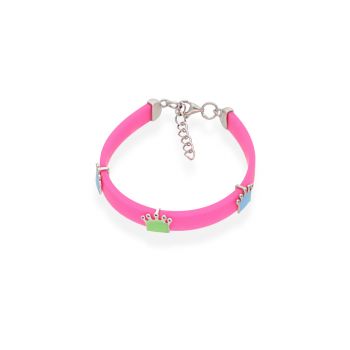 Silver pink Crown Enamel Kids Bracelet