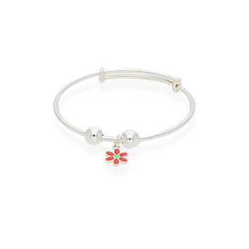 Silver Floral Enamel Kadas For Kids