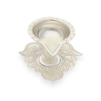 Pure Silver Diya With Leaf Design