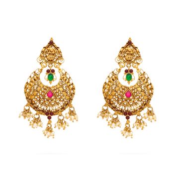 Buy Priyaasi Matte Gold-Plated Stone Studded Green Colour Chandbali Drop  Earrings Online