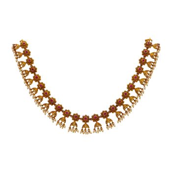  Antique Necklace Adorned with Rubies and Pearls