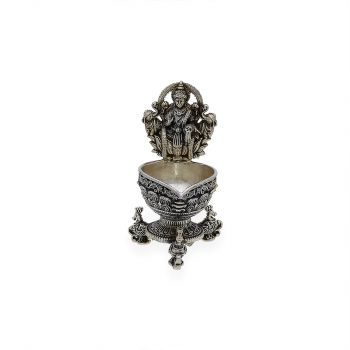 Laxmi Devi Silver Diya with Antique Finish