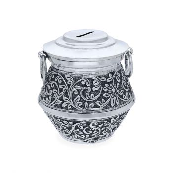 Fanciable Silver Kiddy Bank With Antique Finish