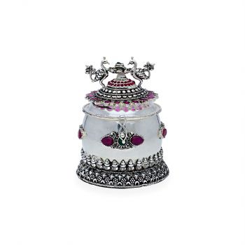  Silver Kumkum Box with Antique Finish 