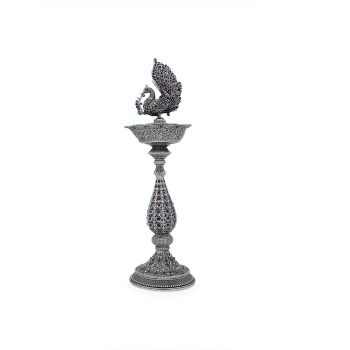 Antique  silver Deepam with kundans