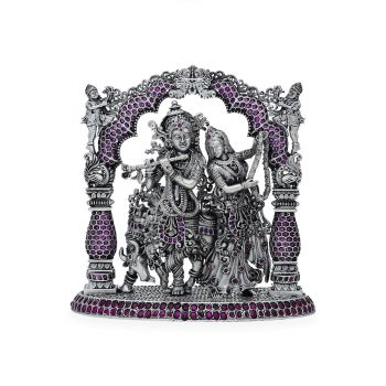 Radha krishna statue with antique silver