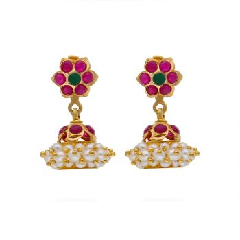 Traditional Classic Pearl Jhumkas Gold Earrings