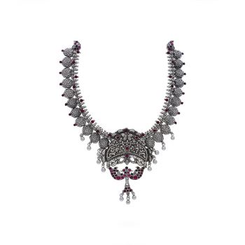 Antique Silver Floral Kundun Necklace