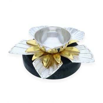 Silver Flower Diya with Stone Base