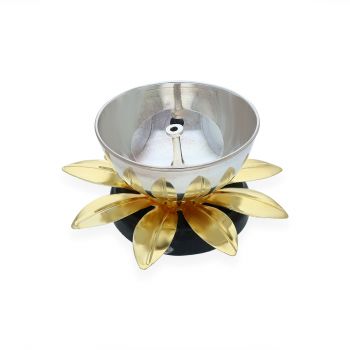 Silver Floral Diya with Stone Base