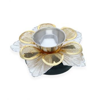 Flower Silver Diya with Stone Base