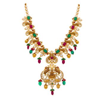 Lakshmi Devi Necklace with Ruby and Emerald Beads