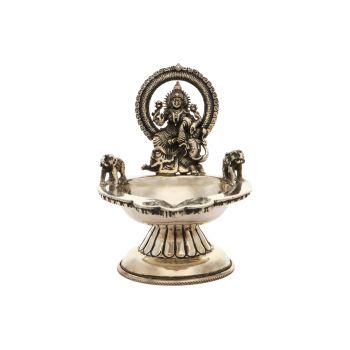 Elegant Silver Laxmi Diya with Elephant Blessings