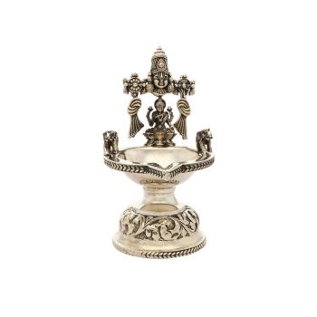 Silver Diya Featuring Lord Balaji and Goddess Lakshmi