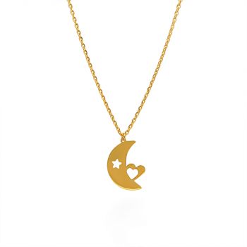 Moon And Heart Golden Necklace