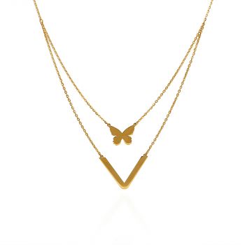 Two Layer Butterfly Golden Necklace