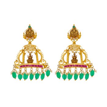  Stunning Semi Antique Gold Lakshmi stone Earrings