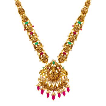 Traditional Multi Stone Peacock Gold Necklace