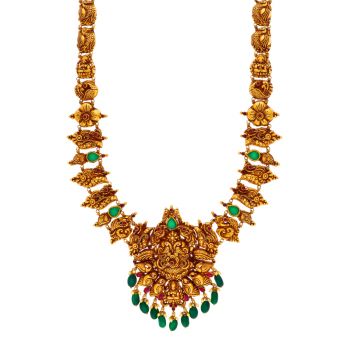 Royal Radiance: Antique Gold Haram with Ruby and Emerald Accents.