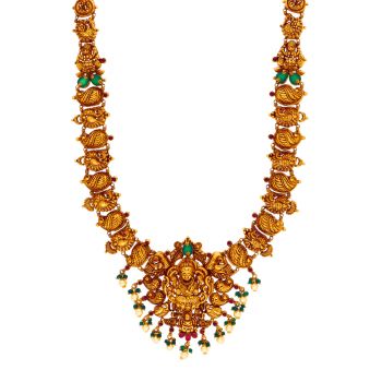 Antique Gold Haram Enriched with Ruby and Emerald Elegance