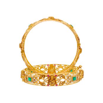  Antique Gold Bangle with Ruby and Emerald Accents