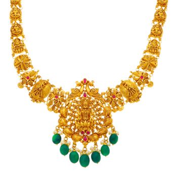 Eternal Elegance: Antique Gold Necklace with Ruby and Emerald Adornments