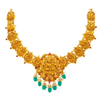 Antique Gold Necklace with Ruby and Emerald Charms