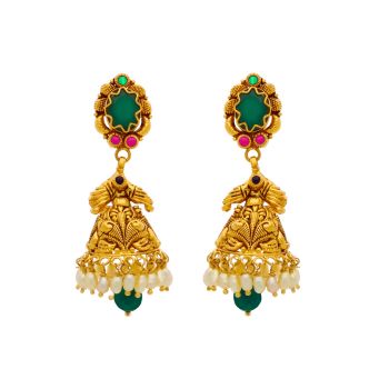 Gold Emerald & Pearl Jhumkas 