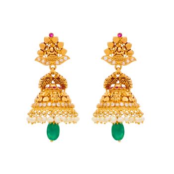 Gold Emerald & Beads Laxmi Jhumkas