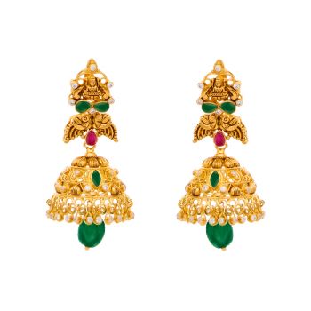 Goddess Lakshmi with Peacock Motif Jhumkas