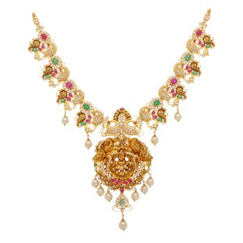 Intricate Peacock Motif Gold Necklace