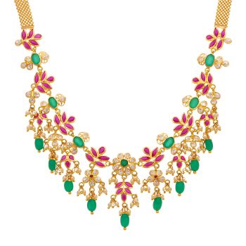 Exuberant Multi Stone Floral Gold Necklace