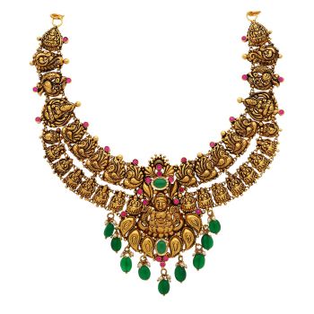 Antique Lakshmi with Ruby & Emerald Stones Necklace