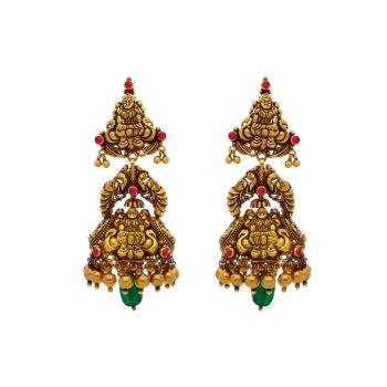 Antique Lakshmi Jhumkas with Ruby & Emerald Stones