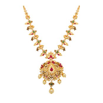 22kt Gold Necklace Featuring Ruby and Emerald Stones