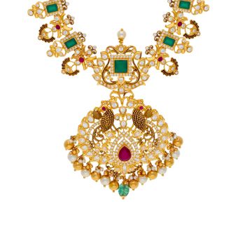 Gold Haaram with Ruby and Emerald stones